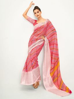 Sareemall - Womens Cotton Blend Pink Stripes Designer Saree with Unstitched Blouse