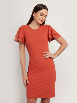 Zink London - Womens Orange Solid Dress