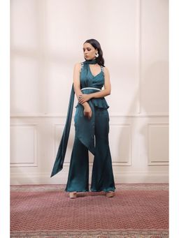 ISHA GUPTA TAYAL - Jade Green Co-Ord Set With Draped Stole