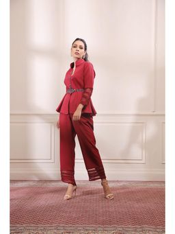ISHA GUPTA TAYAL - Red Peplum Co-Ord Set