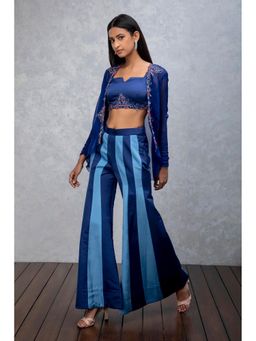 ISHA GUPTA TAYAL - Blue Embroidered Co-Ord Pant Set With Organza Jacket