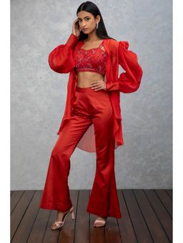 ISHA GUPTA TAYAL - Amber Orange Organza Bustier with Shirt and Pant