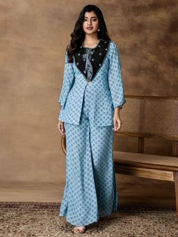 ISHA GUPTA TAYAL - Powder Blue Crepe Peplum Co-Ord Set