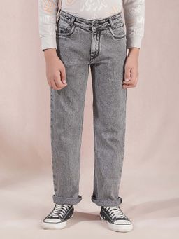 CRIMSOUNE CLUB - Boys Grey Heavy-Fade Baggy Jeans