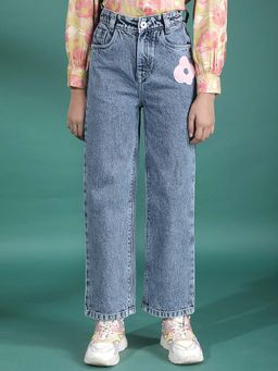 CRIMSOUNE CLUB - Girls Blue Wide Leg Jeans