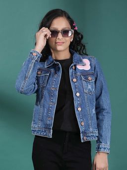 CRIMSOUNE CLUB - Girls Blue 100% Cotton Cropped Denim Jacket