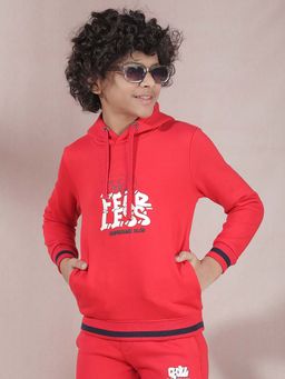 CRIMSOUNE CLUB - Boys Pink Typographic Print Hooded Neck Hoodie