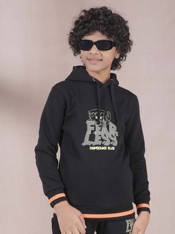 CRIMSOUNE CLUB - Boys Black Typographic Print Hooded Neck Hoodie