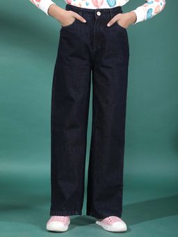 CRIMSOUNE CLUB - Blue Solid Wide Fit Jeans