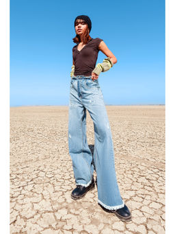 FREAKINS - Light Blue Up & Turn Waist Wide Leg Jeans