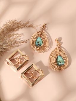 Sohi - Gold-Plated Stud & Drop Earrings Combo