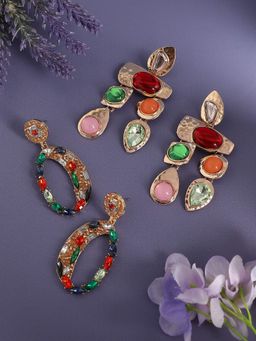 Sohi - Gold-Plated Drop Earrings Combo