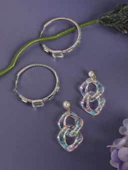 Sohi - Gold-Plated & Silver-Plated Drop & Hoop Earrings Combo