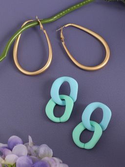 Sohi - Gold-Plated Drop & Hoop Earrings Combo