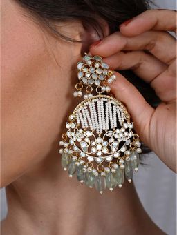Shlok Jewels - Women Green 18K Gold Plated Pearl Chandbali Earrings