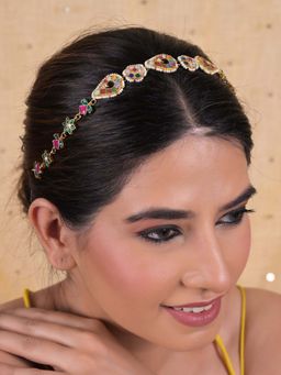 Shlok Jewels - Women Multi-Color 18K Gold Plated Jadau Kundan Mathapatti