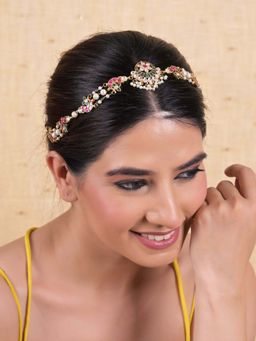 Shlok Jewels - Women Multi-Color 18K Gold Plated Jadau Kundan Mathapatti