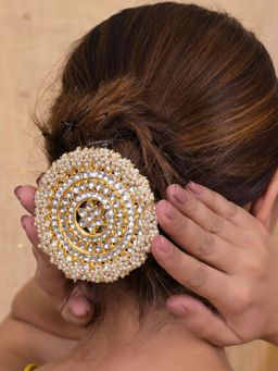 Shlok Jewels - Women White 18K Gold Plated Jadau Kundan Juda Pin