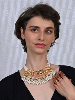 Shlok Jewels - Women White 18K Gold Pearl Necklace Set