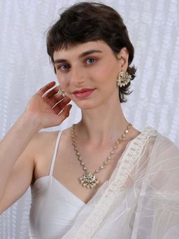 Shlok Jewels - Women White 18K Gold Plated Pearl Necklace Set