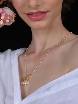 Shlok Jewels - Women White Horse Motif 18K Gold Plated Pearl Necklace
