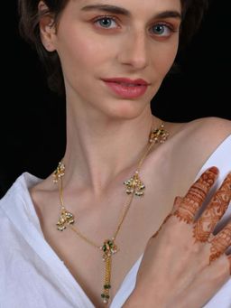 Shlok Jewels - Women Green 18K Gold Plated Jadau Kundan Necklace