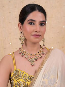 Shlok Jewels - Women Multi-Color 18K Gold Plated Jadau Kundan Necklace Set