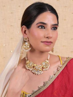 Shlok Jewels - Women White 18K Gold Plated Pearl Jewellery Set