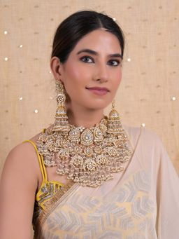 Shlok Jewels - Women White 18K Gold Plated Jadau Kundan Jewellery Set