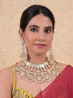 Shlok Jewels - Women White 18K Gold Plated Pearl Necklace Set