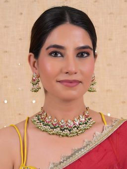 Shlok Jewels - Women Multi-Color 18K Gold Plated Jadau Kundan Necklace Set