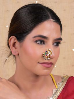 Shlok Jewels - Women Multi-Color 18K Gold Plated Jadau Kundan Nose Pin