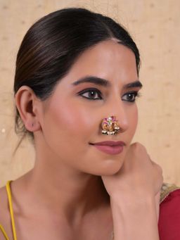 Shlok Jewels - Women Multi-Color 18K Gold Plated Jadau Kundan Nose Pin