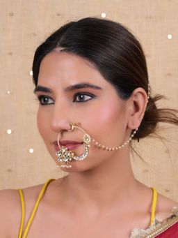 Shlok Jewels - Women White 18K Gold Plated Kundan Nose Ring