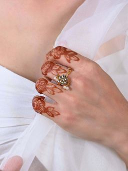 Shlok Jewels - Women White 18K Gold Plated Pearl Jadau Kundan Ring