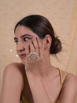 Shlok Jewels - Women White 18K Gold Plated Jadau Kundan Ring