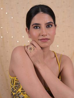 Shlok Jewels - Women Multi-Color 18K Gold Plated Jadau Kundan Ring