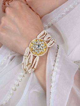 Shlok Jewels - Women White 18K Gold Plated Jadau Kundan Bracelet