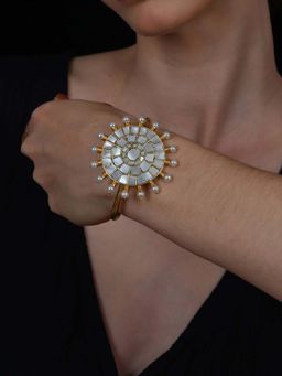 Shlok Jewels - Women White 18K Gold Plated Pearl Bracelet