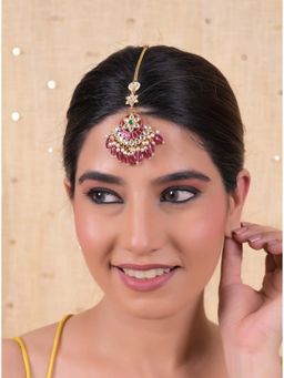 Shlok Jewels - Women Multi-Color 18K Gold Plated Jadau Kundan Maangtikka