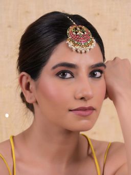 Shlok Jewels - Women Multi-Color 18K Gold Plated Jadau Kundan Maangtikka