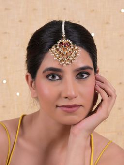 Shlok Jewels - Women Multi-Color 18K Gold Plated Jadau Kundan Maangtikka