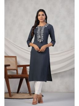 PIROH - Womens Rayon Solid Straight Kurta - Grey