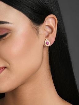 Fida - Wedding Luxurious Gold-Plated Floral Pink American Diamond Stud Earring for Women