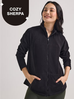 Nykd by Nykaa - Cozy Sherpa Front open Jacket-NYLE701-Black