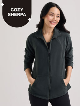 Nykd by Nykaa - Cozy Sherpa Front open Jacket-NYLE701-Green