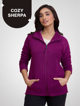 Nykd by Nykaa - Cozy Sherpa Front open Jacket-NYLE701-Wine