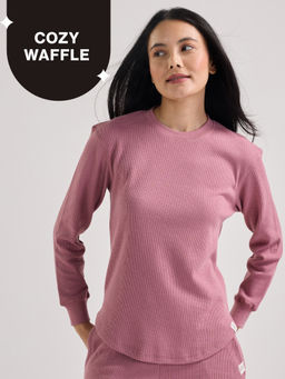 Nykd by Nykaa - Women’S Waffle Ease Lounge Tee-Relaxed Fit Nightwear Nys803-Light Pink