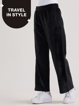 Nykd by Nykaa - Super Soft Luxe Textured Velour Flared Pants-NYS919-Black