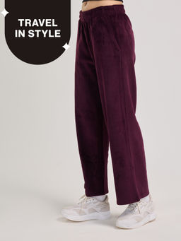 Nykd by Nykaa - Super Soft Luxe Textured Velour Flared Pants-NYS919-Wine